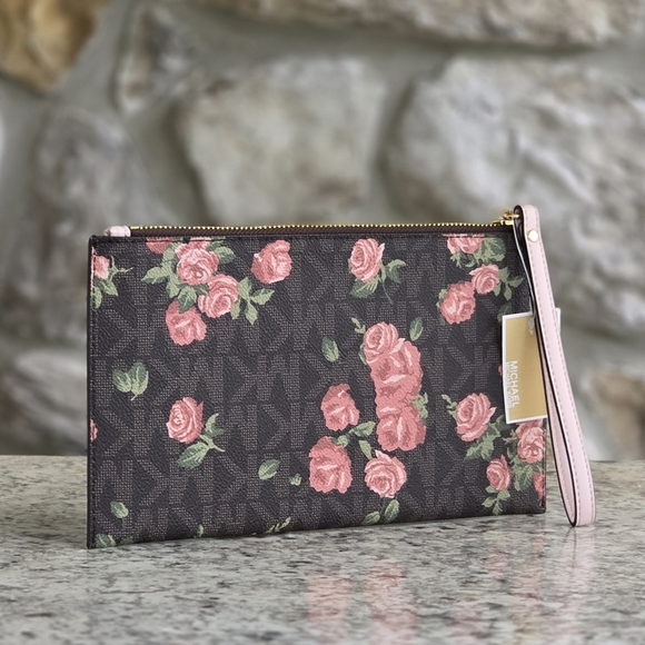 Michael Kors Jet Set Logo Large Floral Wristlet Clutch - Picture 2 of 6
